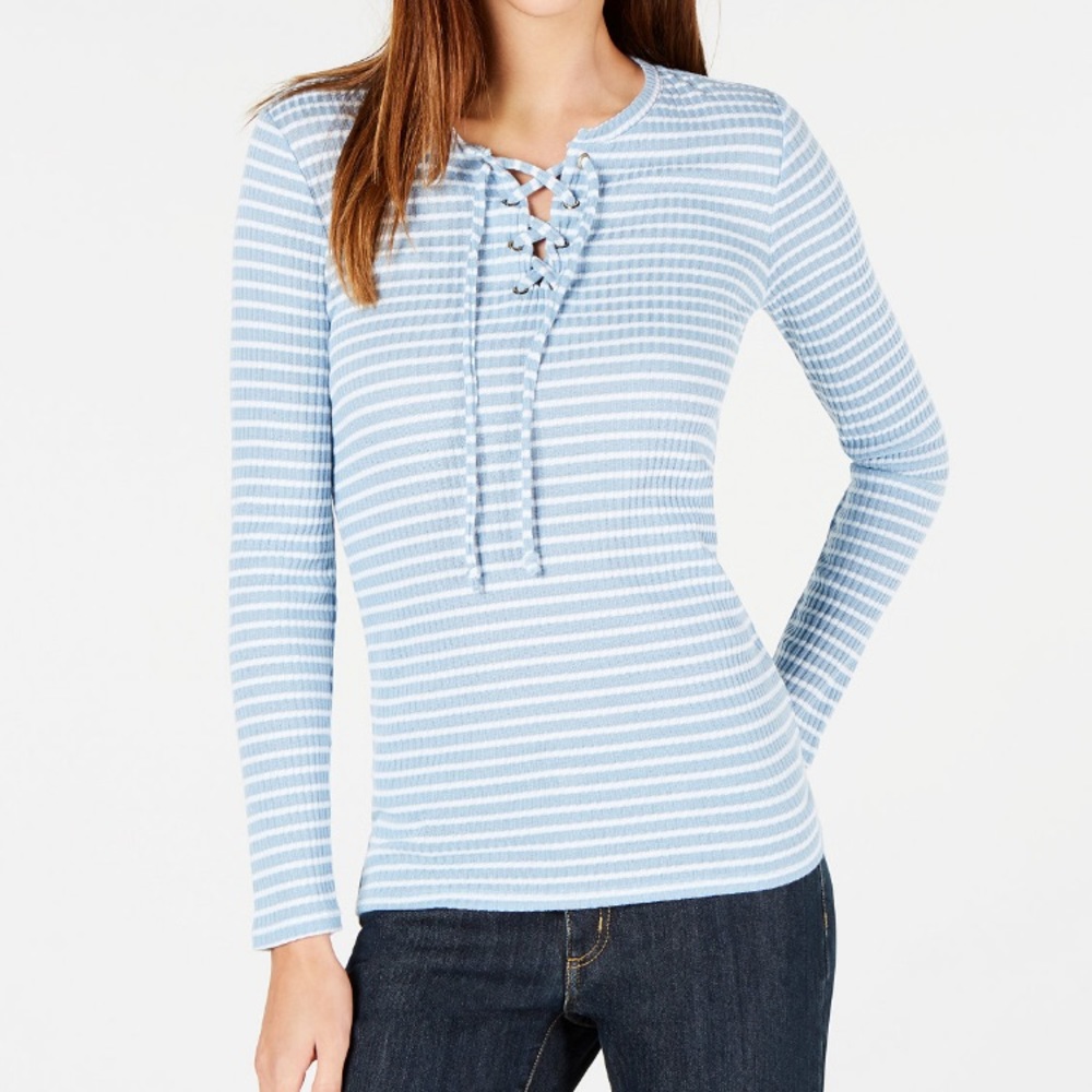 NWT🏷 Michael Kors Ribbed Lace-up Blouse